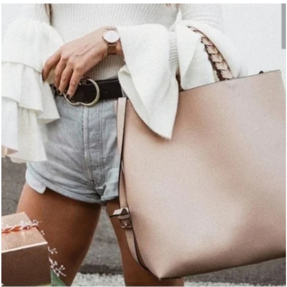 NWT Rachel Zoe x Jules Kae Neutral Pale Blush Vegan Leather Tote Bag. - Picture 8 of 16